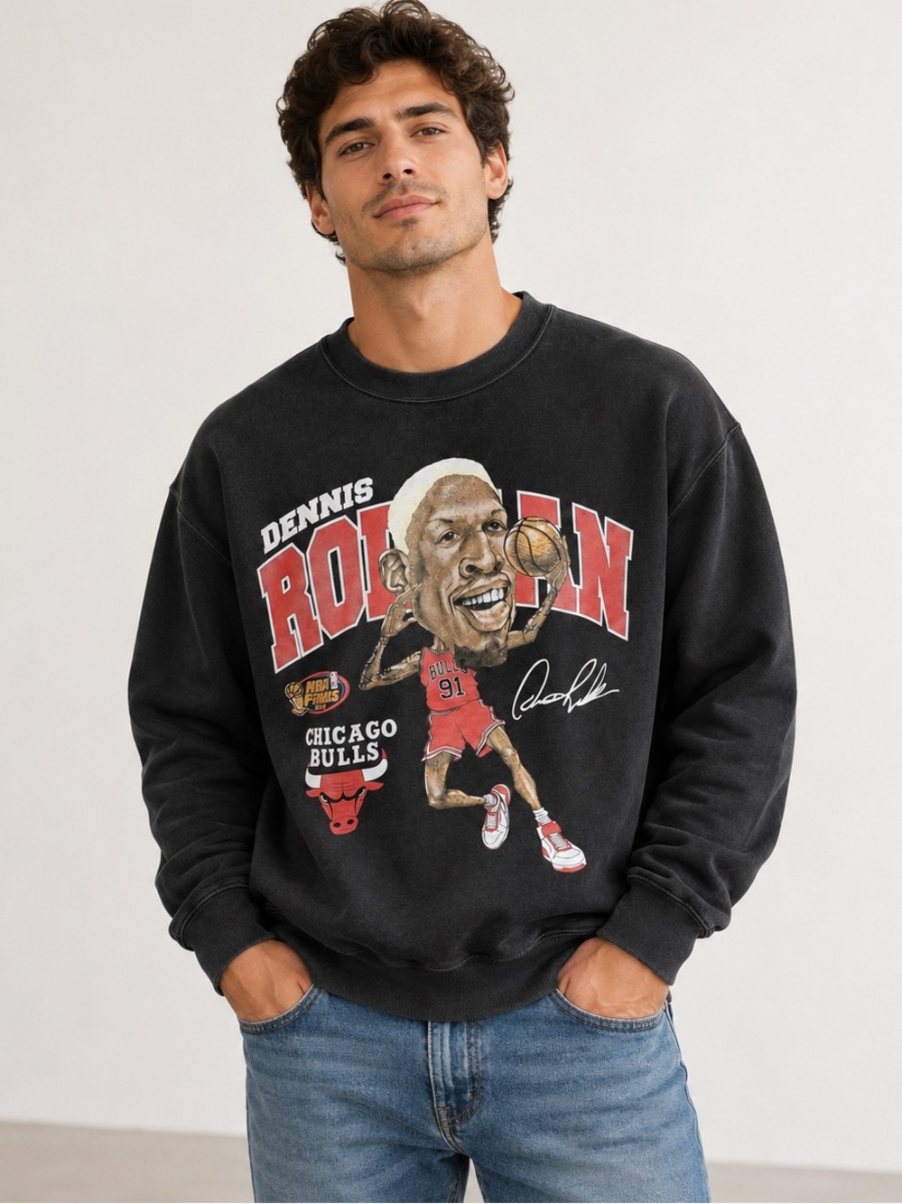 Vintage Mitchell & Ness Dennis Rodman Chicago Black Bulls Crewneck Size M